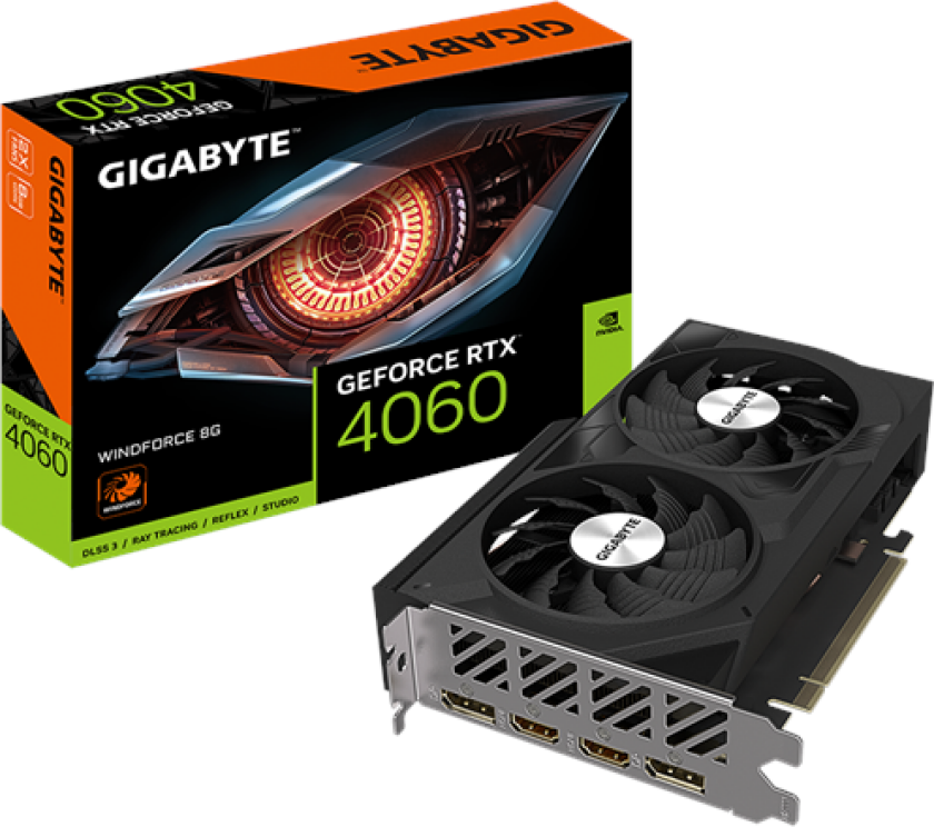 Gigabyte GeForce RTX 4060 WINDFORCE 8G - Grafikkort - GeForce RTX 4060 - 8 GB GDDR6 - 2 x HDMI, 2 x DisplayPort