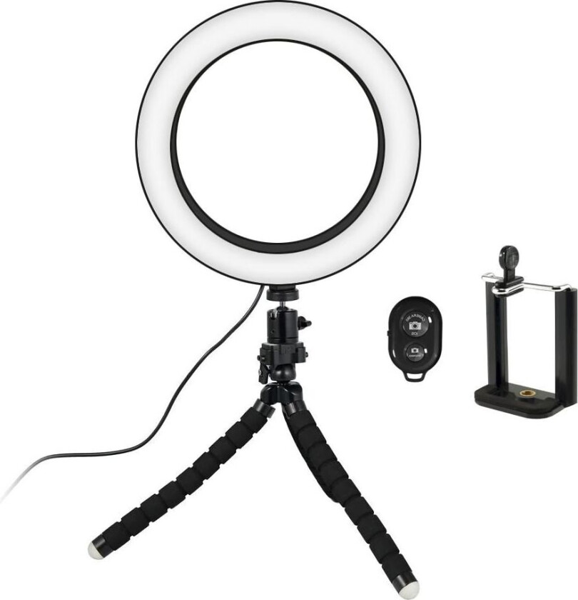Selfie-lampe/Ring light (20 cm) med formbart stativ