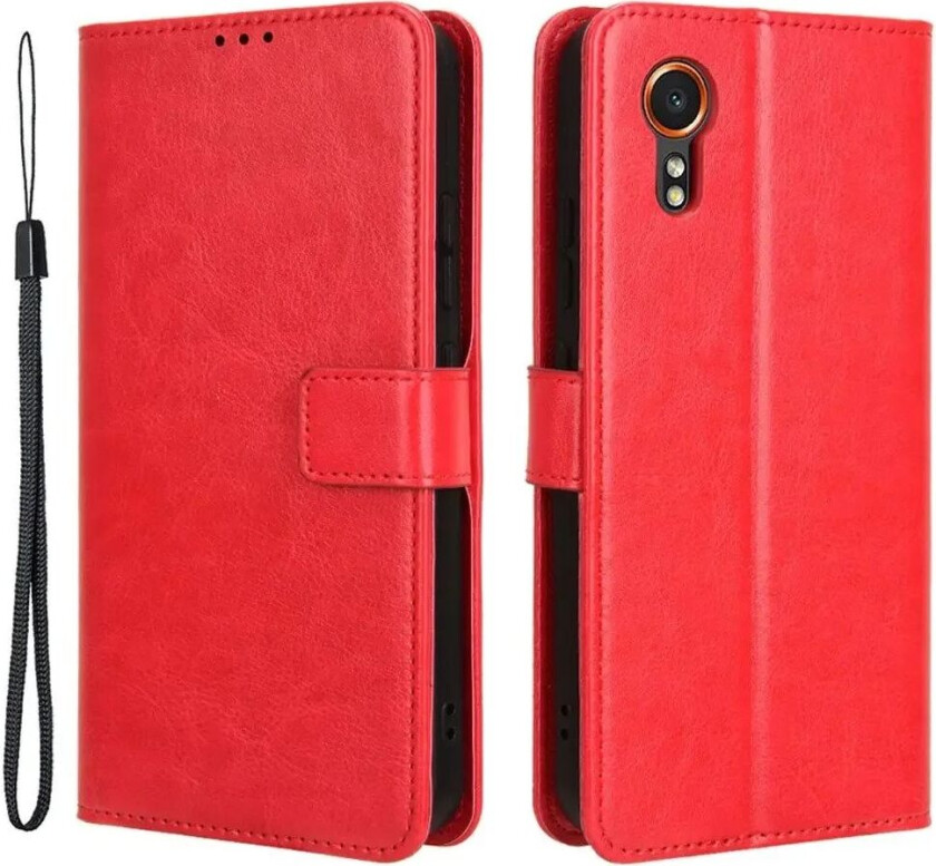 Samsung Galaxy Xcover 7 Kunst Skinn Flip Deksel med Stativ & Lommebok - Rød