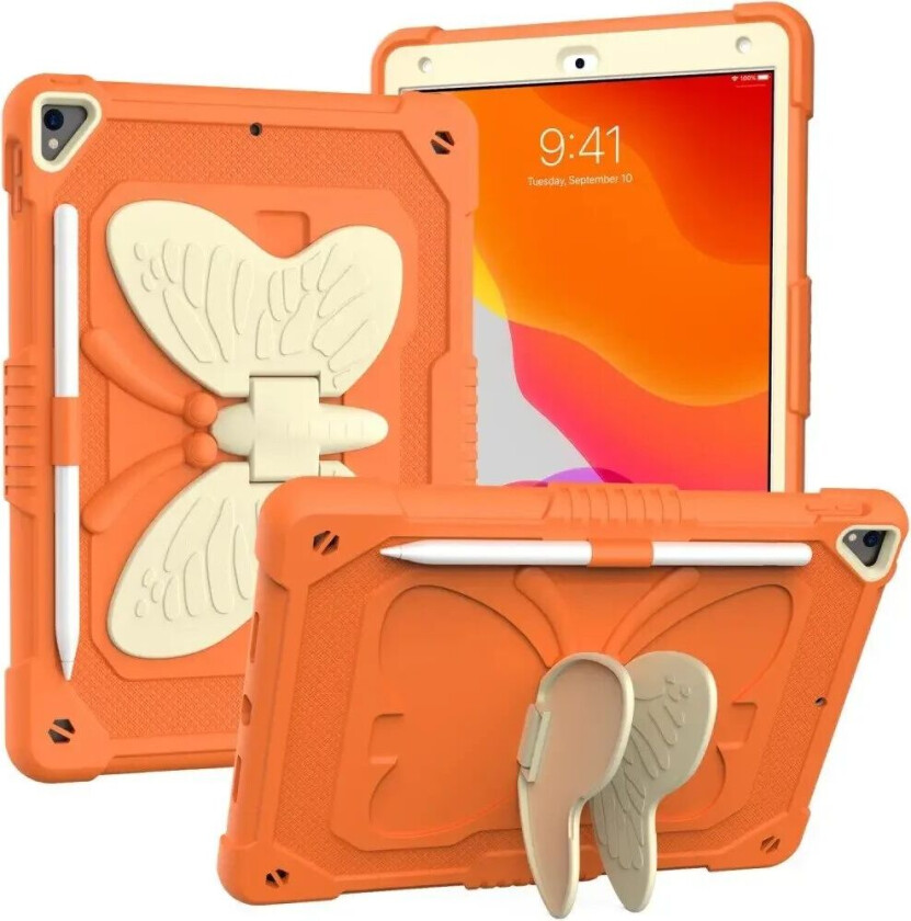 iPad 10.2" (2021 / 2020 / 2019) Butterfly Kickstand Barnedeksel - Oransje & Grå