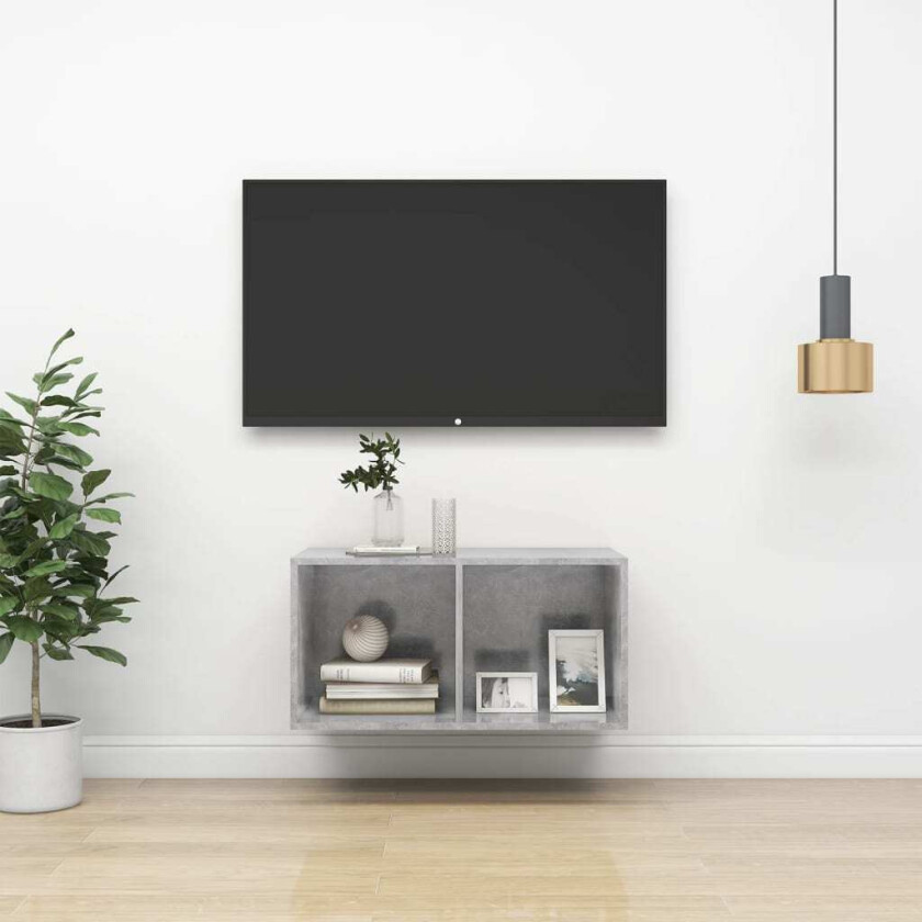 Vegghengt TV-benk betonggrå 37x37x72 cm sponplate