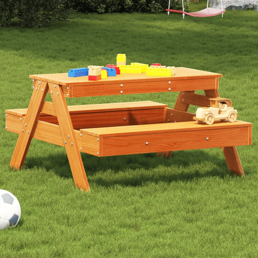 Bilde av Piknikbord for barn voksbrun 88x97x52 cm heltre furu
