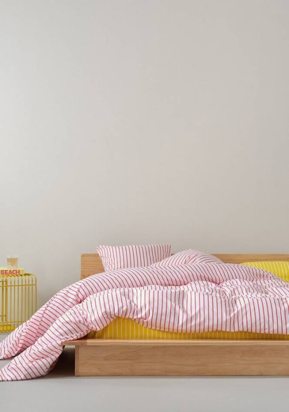 SIMA sengesett dobbeltseng økologisk Hvit/tomatrød