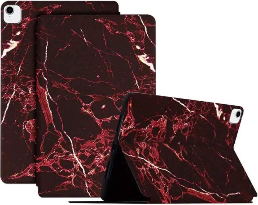 iPad Pro 11 (2021 / 2020 / 2018) Tri-Fold Deksel i Kunstskinn - Svart / Rød Marmor