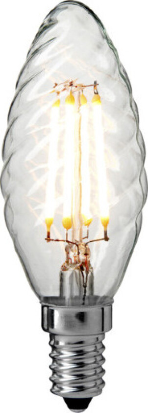 kerte LED lyskilde, snodd, 4W E14, med filament, klar