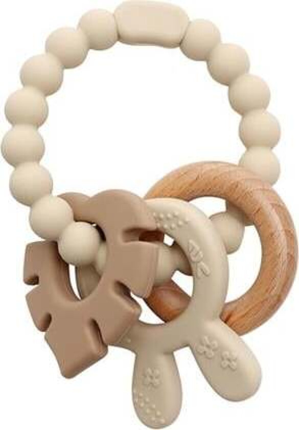 - Teether bracelet, silicone with wooden ring leaves and bunny-ears appendix - Beige (5577)