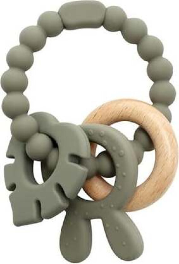 - Teether bracelet silicone with wooden ring leaves and bunny-ears appendix - Green (5578)
