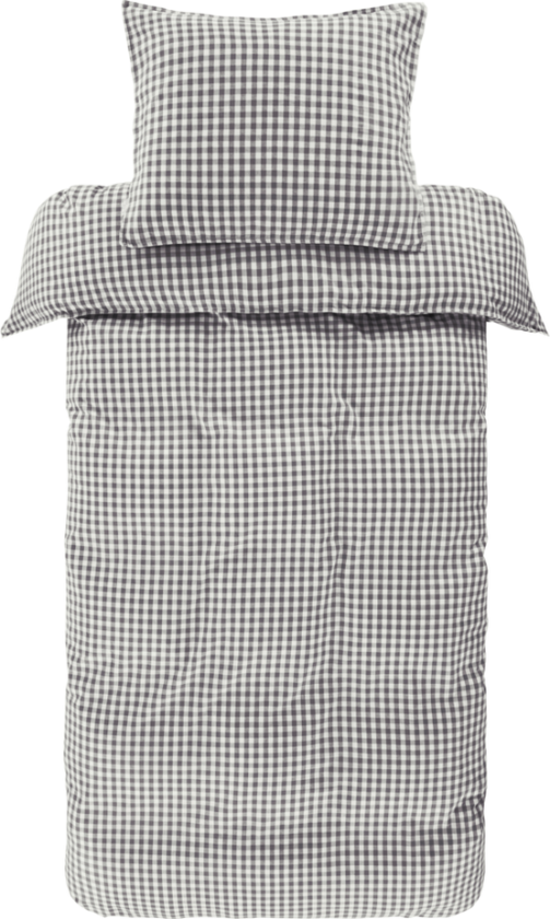 VERMONT sengesett enkeltseng - økologisk Svart/hvit rutet