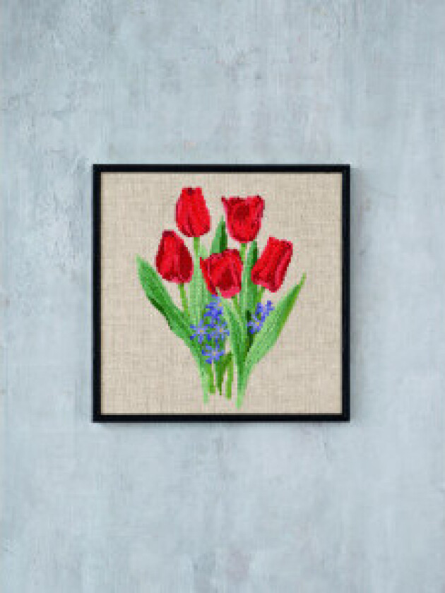 Broderisett med røde tulipaner R5796 30x30cm