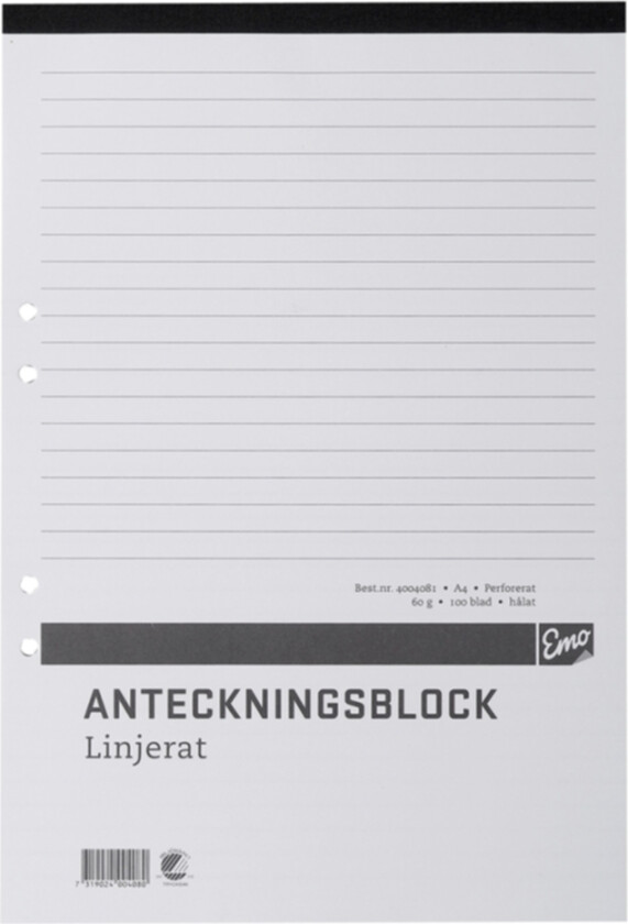 Notatbok A4 linjert, perforert og hullet, 5 stk
