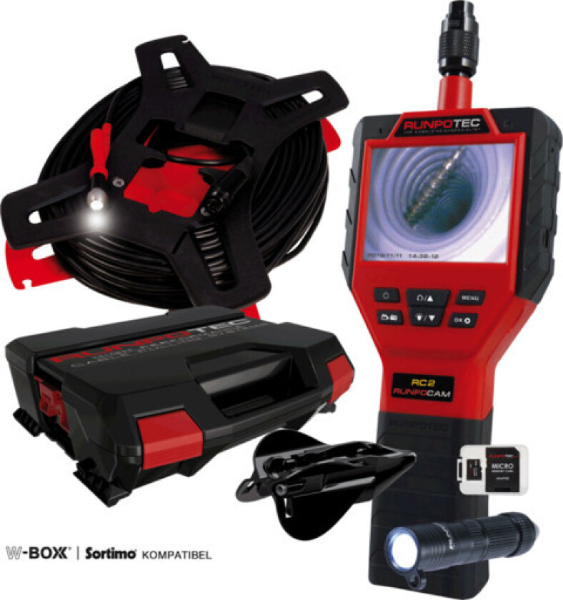 Inspeksjonskamera med 10m fiber, komplett med tilbehør