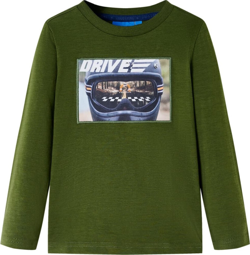 T-skjorte for barn med lange ermer mørkekaki 104