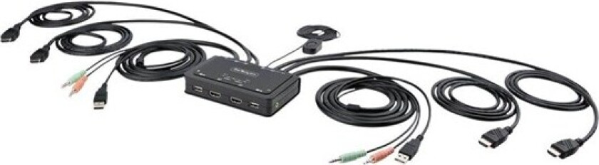 Bilde av 2-Port Dual-Monitor HDMI Cable KVM Switch 4K 60Hz Compact KVM with 5ft/1.5m USB-A/HDMI/Audio Integrated Cables Bus Powered