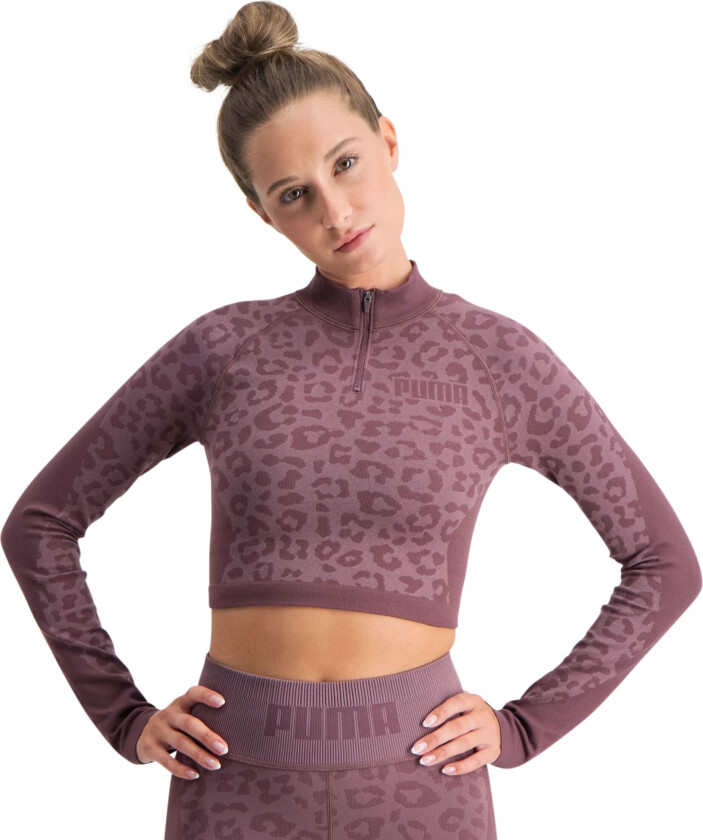 FormKnit Seamless Cropped 1/4 Zip, treningsgenser, dame Dusty Plum-leopard P