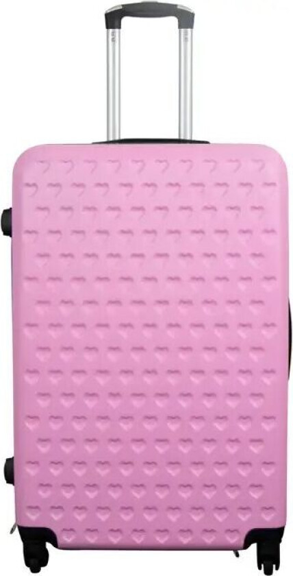 Stor koffert - Rosa med hjerte mønster - Hardcase koffert - Eksklusiv reisekoffert