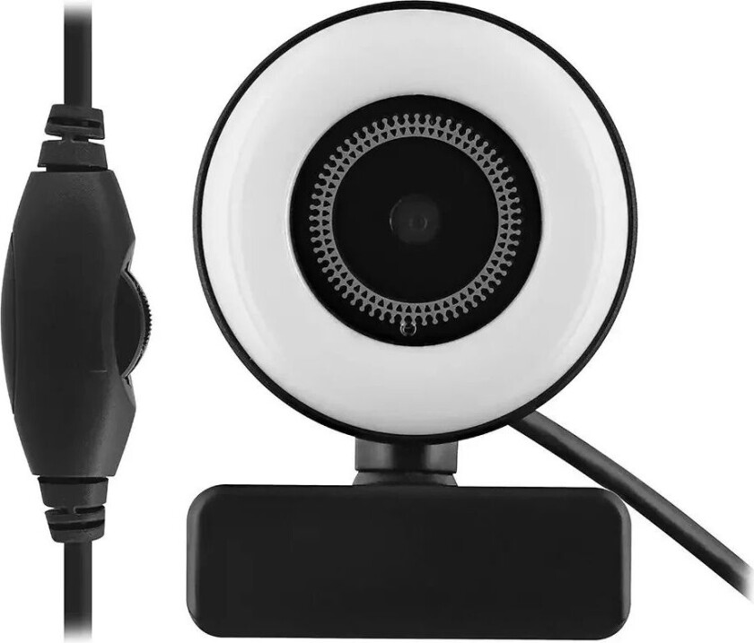 USB Webcam 1080p 30fps m. Ring Light & Mikrofon - Svart