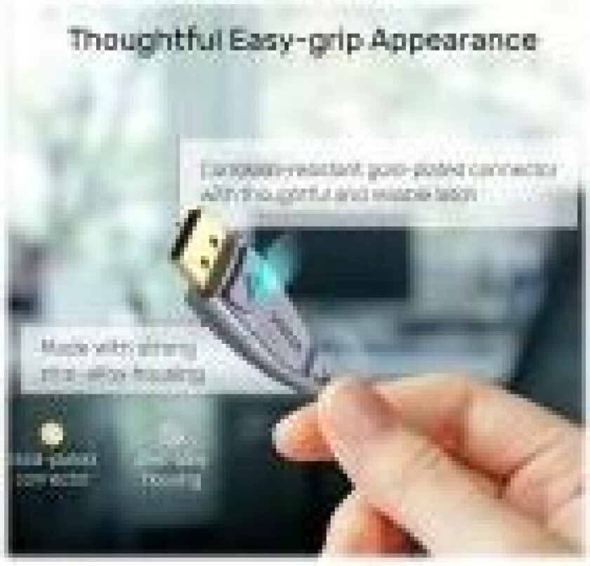 Unitek Ultrapro C1616GY - DisplayPort-kabel - DisplayPort (hann) låst til DisplayPort (hann) låst - DisplayPort 1.4 - 10 m - Active Optical Cable (AOC), 4K 120 Hz støtte, 8K 60Hz støtte