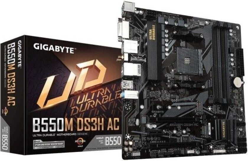Gigabyte B550M DS3H AC, AMD, Stik AM4, AMD Ryzen 3 3. generasjon, 3. generasjon AMD Ryzen 5, AMD Ryzen 5 5. generasjon, 3. generasjon AMD Ryzen 7,..., Stik AM4, DDR4-SDRAM, 128 GB