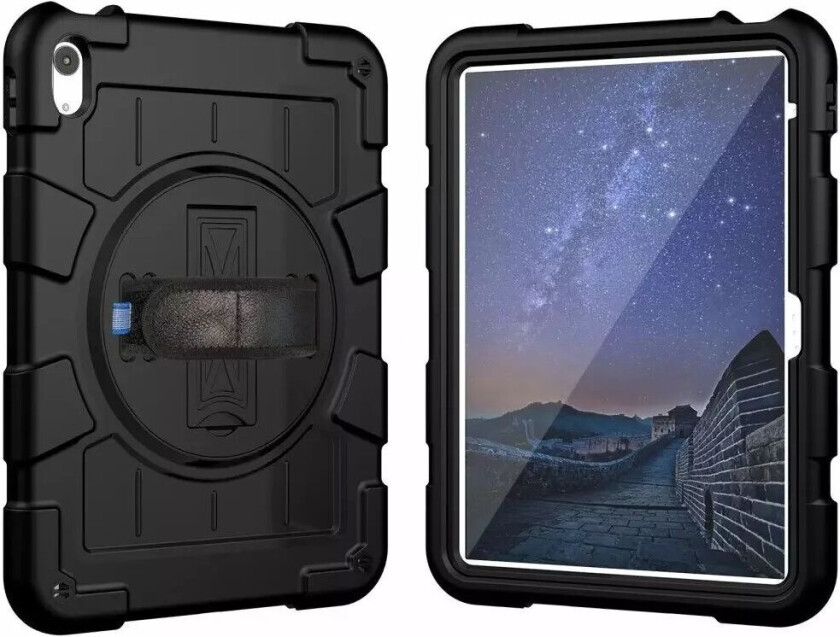 iPad 10.9" (2022) Håndverker Deksel m. Håndholder, Kickstand & Skulderrem - Svart