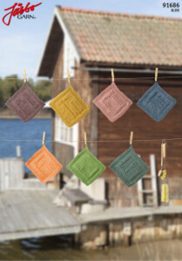 Oppvaskkluter til alle ukens dager - Kluter Strikkeoppskrift 21x - 21 x 19 cm