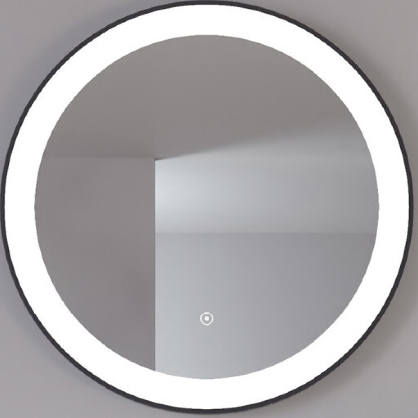 Libra speil med lys, dimbar, touch, Ø60 cm, sort