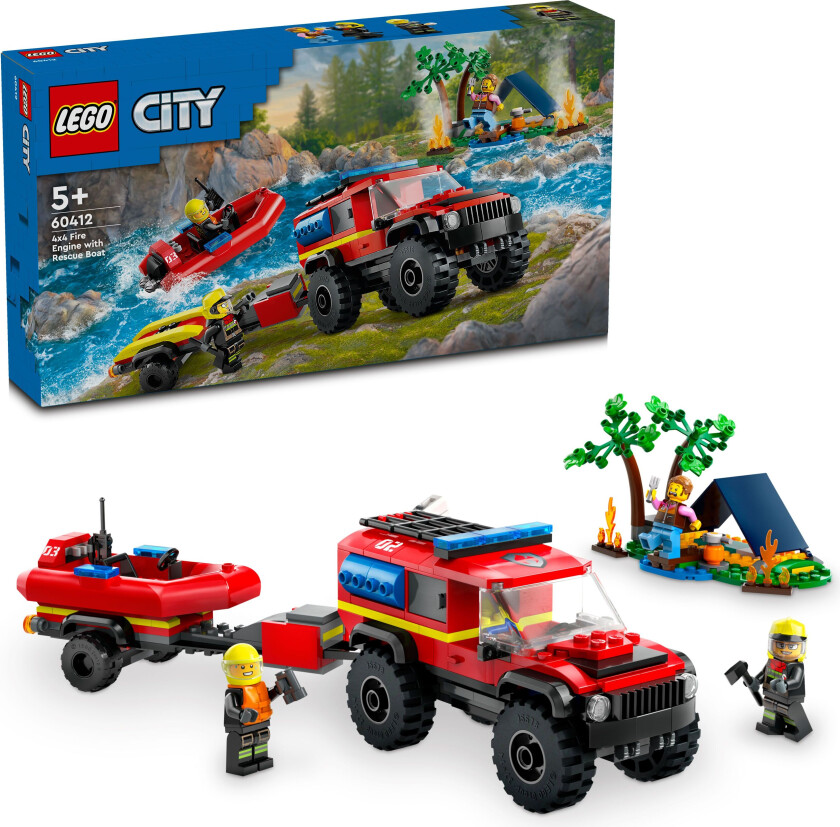 Lego City - Firehjulsdrevet Brannbil Med Redningsbåt 60412