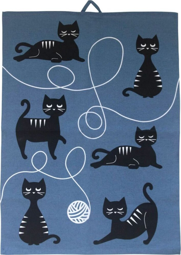 Kattfamilien kjøkkenhåndkle 50x70 cm Blå-svart-hvit
