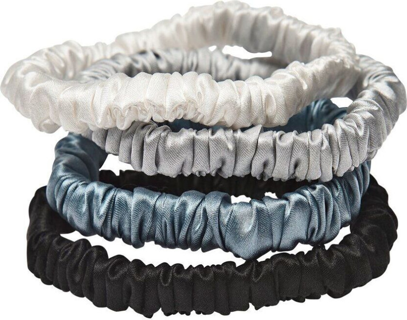 Lenoites Mulberry Silk Skinny Scrunchies White, Light Grey, Blue,