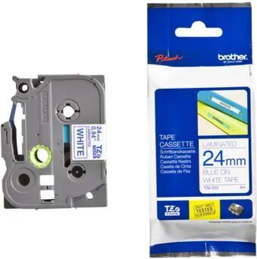 Tape 24mm Tze-253 Bl�/hvit