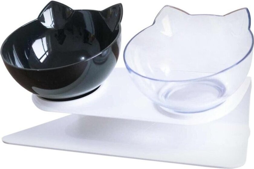 2x Ergonomiske Katteskåler - Svart/Transparent
