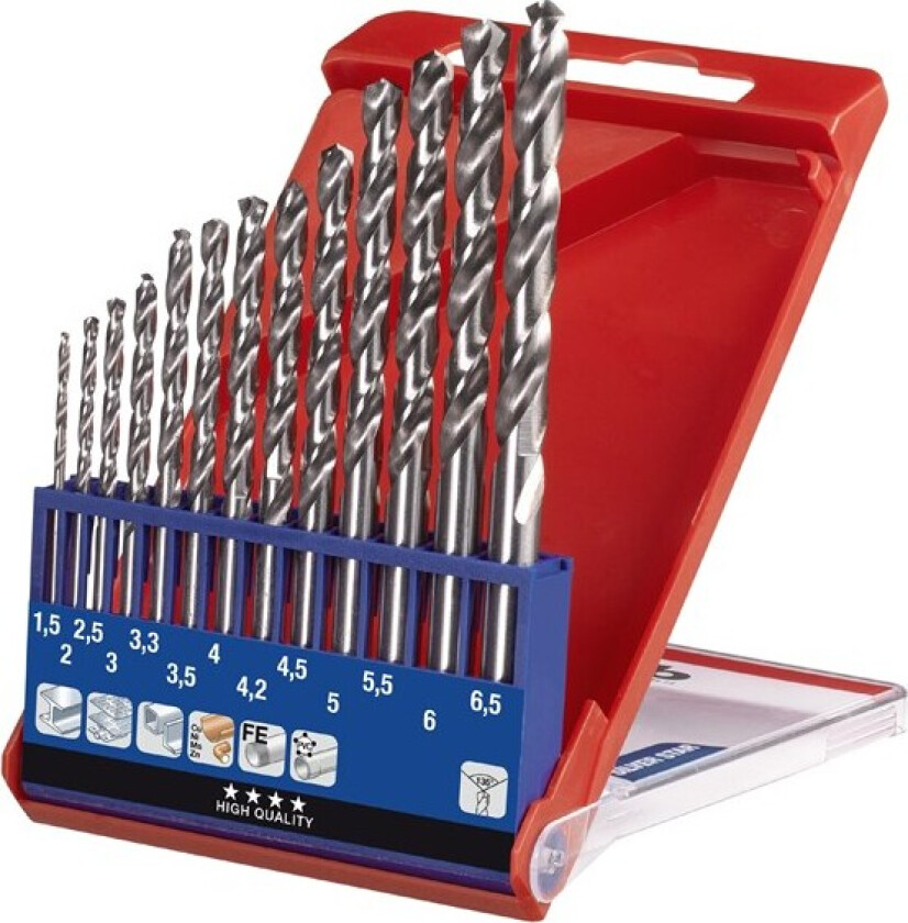 HSS-bor, Silver Star, 1,5-6,5 mm i kasse, 13 deler