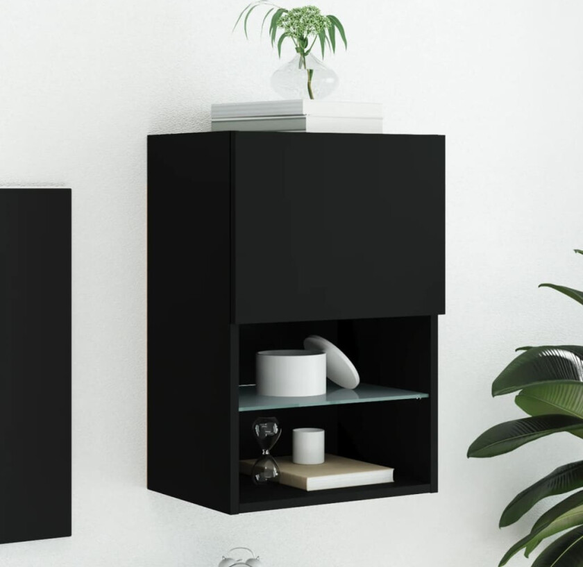 TV-benker med LED-lys 2 stk svart 40,5x30x60 cm