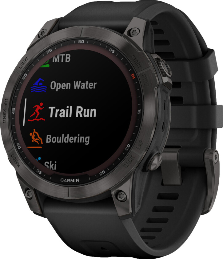 Fenix 7 Sapphire Solar, Carbon Gray DLC Titan with Black Band, multisportklokke unisex Carbon Gray