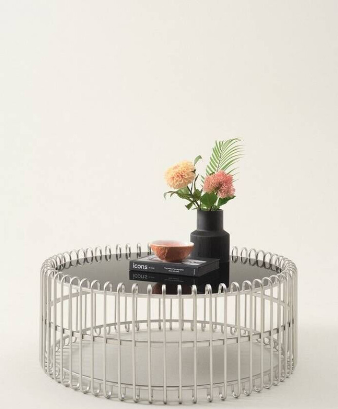 sofabord diameter 90 cm Sølv/svart glass