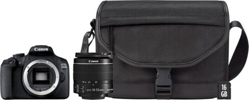 EOS 2000D BK 18-55 IS + SB130 +16GB EU26 Kamerasett 24,1 MP CMOS 6000 x 4000 piksler Sort