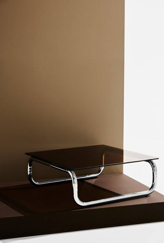 Lulu sofabord i glass og krom 80x80 cm Brown Glass/Chrome