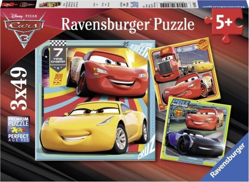 Puslespill 3X49 Disney Cars 3