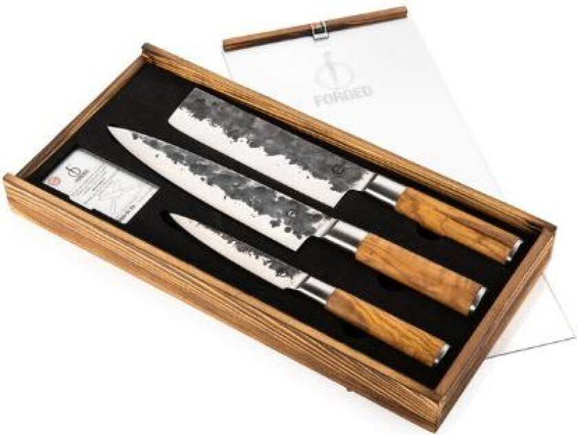 Kniver 3-delt Smedet Oliven Sdv 20/18/13cm