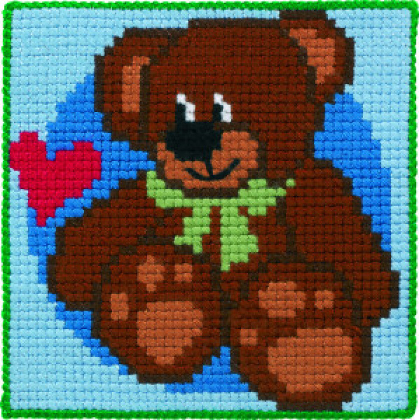 broderisett Bamse i halmstrå til barn 25x25 cm