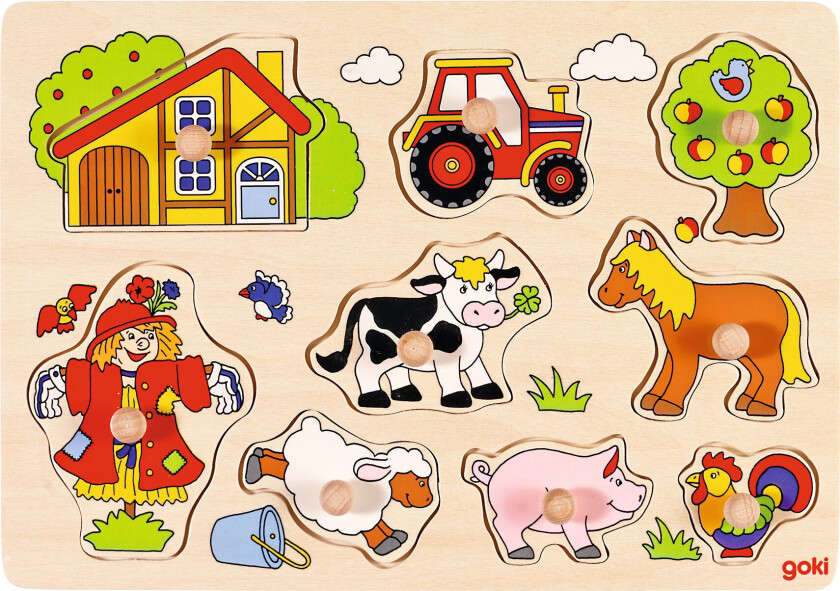 Wooden Stud Puzzle Farm Retro 5pcs. Tre