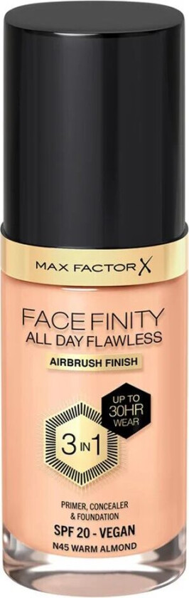 Facefinity All Day Flawless 3 In 1 Foundation 45 Warm Almond