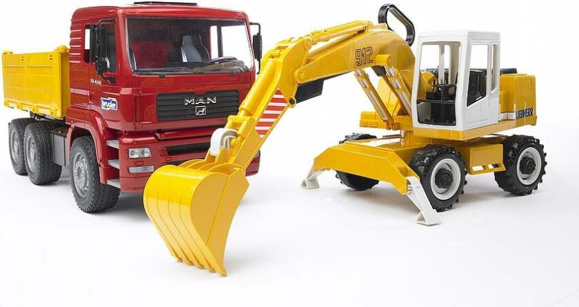 Man Lastebil m/Gravemaskin