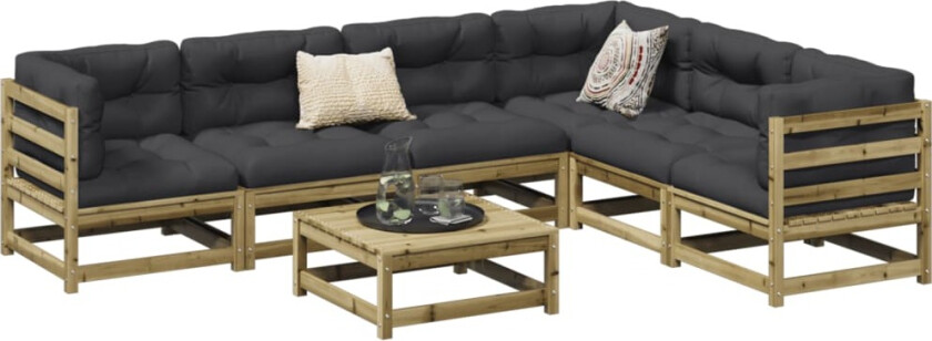 Hagesofasett 7 deler impregnert furu