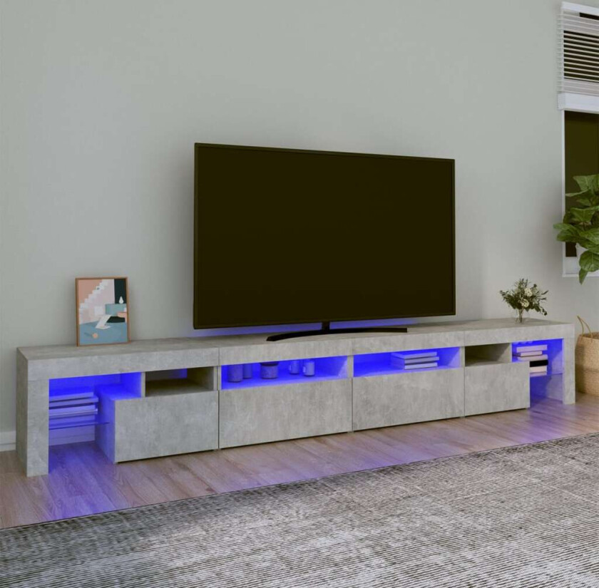 TV-benk med LED-lys betonggrå 260x36,5x40 cm