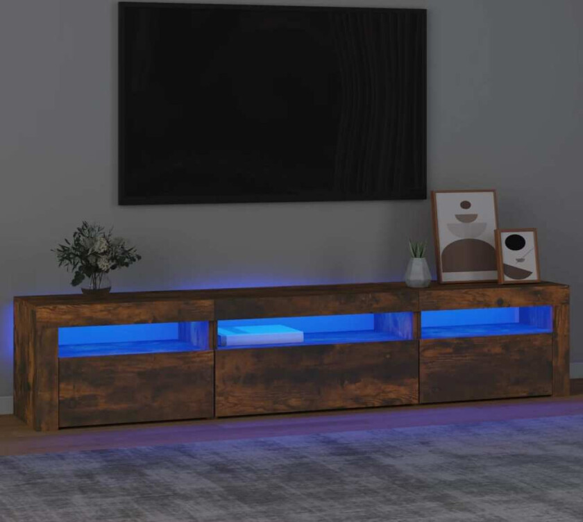 TV-benk med LED-lys røkt eik 195 x 35 x 40 cm