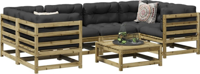 Hagesofasett 7 deler impregnert furu