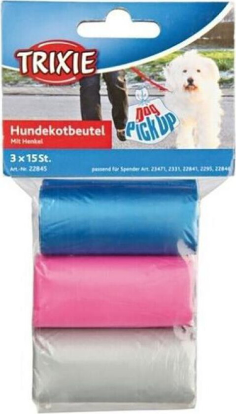 Hundeposer med håndtak 3x15 stk