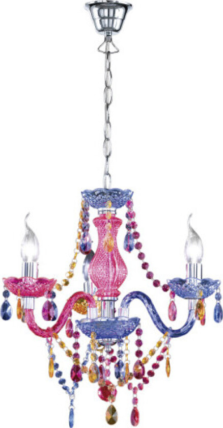 Lüster lysekrone, 3 arme, flerfarget