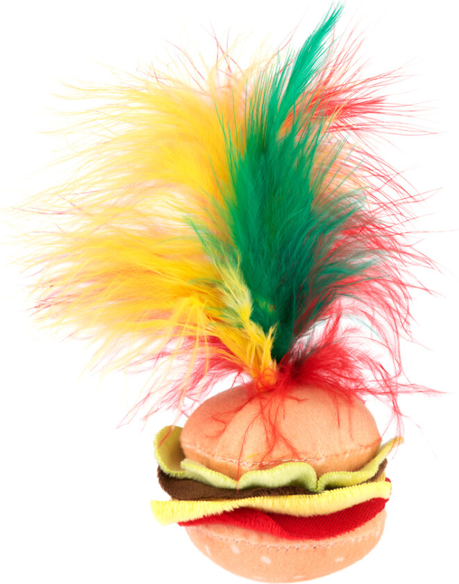 Katteleke Crinkle Burger med fjær - 1 stk