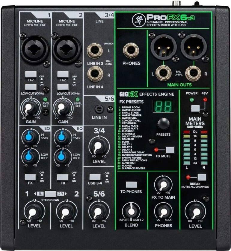ProFX6v3 6-Kanals Analog Mikser med USB